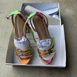 Chase + Chloe Red and Orange Heels with Ankle Strap